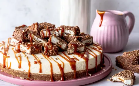 Eine cremige Maxi King Torte, dekoriert mit Karamell und Schokostückchen. Ein Traum für jeden Schokoladenliebhaber!