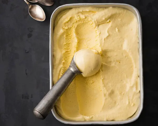 Cremiges Vanilleeis, frisch aus der Eismaschine, bereit zum Genießen. So einfach lässt sich Vanilleeis selber machen!