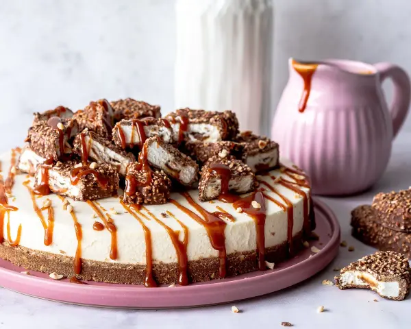 Eine cremige Maxi King Torte, dekoriert mit Karamell und Schokostückchen. Ein Traum für jeden Schokoladenliebhaber!