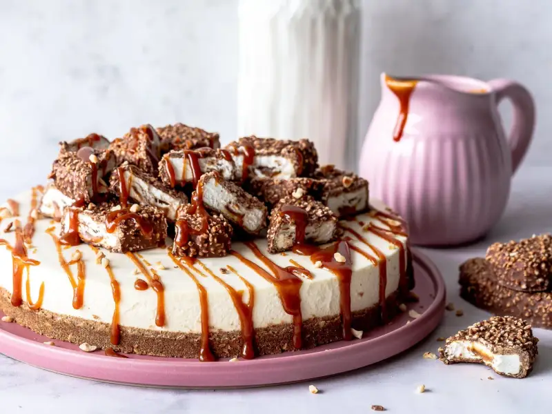 Eine cremige Maxi King Torte, dekoriert mit Karamell und Schokostückchen. Ein Traum für jeden Schokoladenliebhaber!